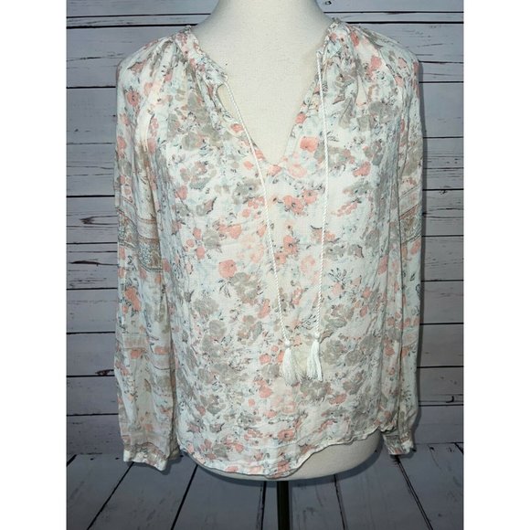 Lucky Brand Small Blouse Shirt Boho Floral‎ hippie Viscose Tassels festival top - Picture 1 of 11